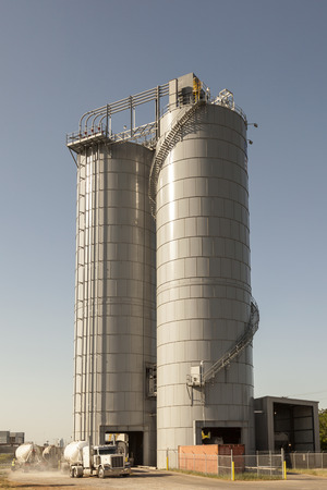 Two towers of a cement silo in the United Statesのeditorial素材