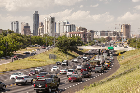 AUSTIN, TX, USA - APR 11: Heavy traffic on the highway near Austin City. April 11, 2016 in Austin, Texas, United Statesのeditorial素材