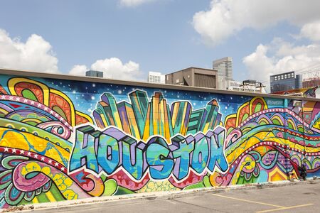HOUSTON, USA - APR 14: Colorful graffiti artwork by the artist Mario Enrique Figueroa, Jr., also known as GONZO247 in the city of Houston. April 14, 2016 in Houston, Texas, United Statesのeditorial素材