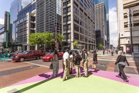 HOUSTON, USA - APR 14: People waiting to cross the street in Houston downtown district. April 14, 2016 in Houston, Texas, United Statesのeditorial素材