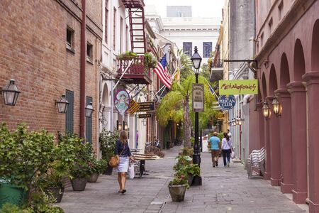 NEW ORLEANS, LA, USA - APR 16, 2016: Street in the old French Quarter in the city of New Orleans. Louisiana, United States