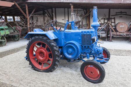 FRANKFURT, GERMANY - JULY 23, 2016: Historic Lanz Bulldog tractror from ca 1949. The Bulldog tractors were manufactured by Heinrich Lanz AG in Mannheim, Baden-Württemberg, Germanyのeditorial素材