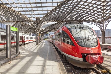 COLOGNE, GERMANY - AUG 7, 2016: Passenger trains  at the main train station in the city of Cologne. North Rhine-Westphalia, Germanyのeditorial素材