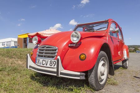 BISCHOFFEN, GERMANY - AUG 13, 2016: Historic french car Citroen 2CV. The 2CV was built from 1948...