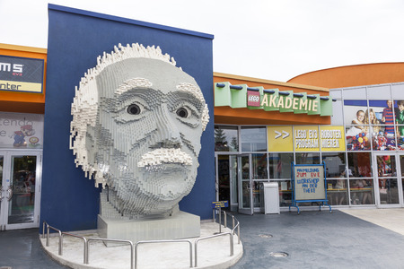 GUNZBURG, GERMANY - AUG 18, 2016: Albert Einstein bust at the Lego Academy in Legoland Deutschland in Guenzburg, Baden Wurtemberg, Germanyのeditorial素材