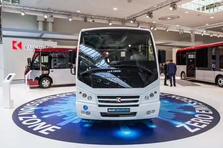 Hannover, Germany - Sep 23, 2016: Turkish company KARSAN presents electric buses at the IAA Commercial Vehicles 2016 International Trade Fairのeditorial素材