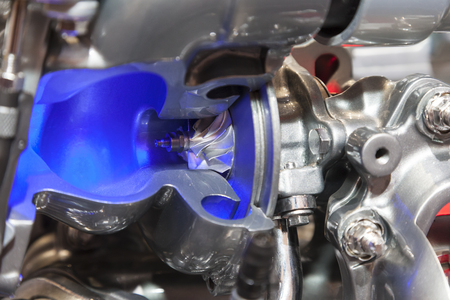 Cross section of a modern turbocharger in a diesel engineの写真素材