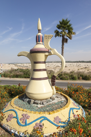 Traditional arabian coffeepot monument in the desert town Mezairaa, Emirate of Abu Dhabi, United Arab Emiratesのeditorial素材