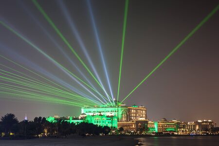 ABU DHABI, UAE - DEC 3, 2016: Emirates Palace in Abu Dhabi illuminated at night. United Arab Emirates, Middle Eastのeditorial素材