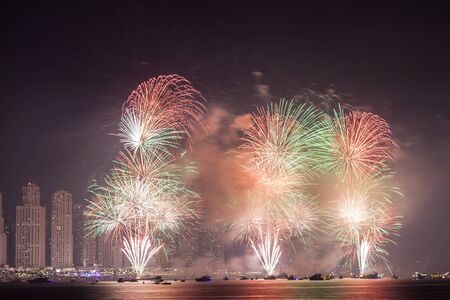 The 45th UAE National Day celebration fireworks in Dubai Marina. United Arab Emirates, Middle East
