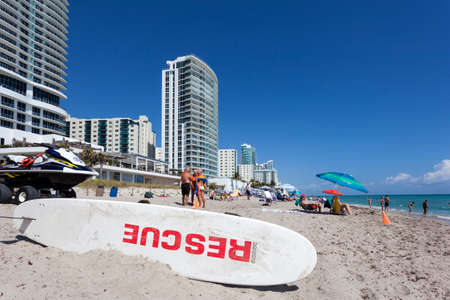 HALLANDALE BEACH, USA - MAR 11, 2017: Rescue lifeguard service at Hallandale Beach. Florida, United...