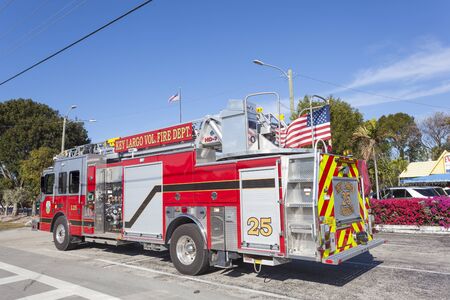 Key Largo, Fl, USA - March 16, 2017: Fire engine of the Key Largo fire department parked on on the...