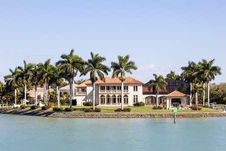 Naples, Fl, USA - March 18, 2017: Luxury waterfront villa in the city of Naples. Florida, United Statesのeditorial素材