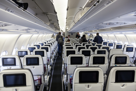 Cologne, Fl, USA - March 9, 2017: Interior of the Eurowings aircraft Airbus A 330. Cologne, Germanyのeditorial素材