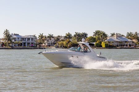 Naples, Fl, USA - March 18, 2017: Joyride with a motorbaot in the Gulf of Mexico. Naples, Florida,...