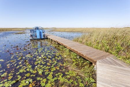 Airboat at a jetty in the Everglades National Park. Florida, United Statesの写真素材