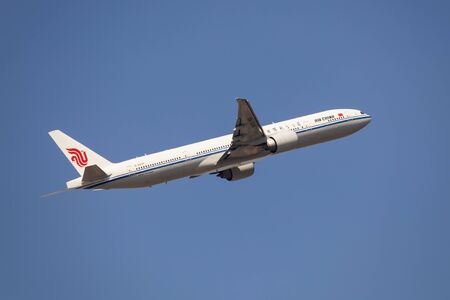 Frankfurt, Germany - March 30, 2017: Air China Boeing 777-300 ER after take off at the Frankfurt international airportのeditorial素材