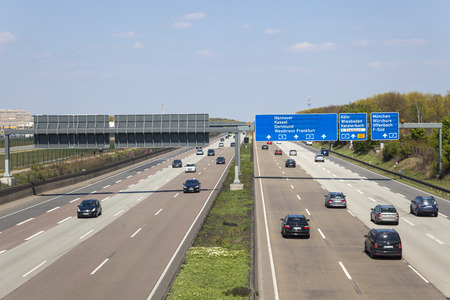 Frankfurt, Germany - March 30, 2017: Traffic on the autobahn A5 - highway number 5 - near the city...