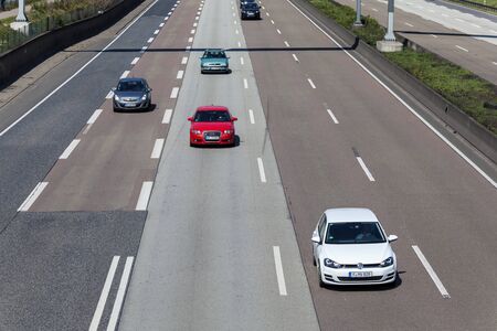 Frankfurt, Germany - March 30, 2017: Traffic on the autobahn A5 - highway number 5 - near the city...