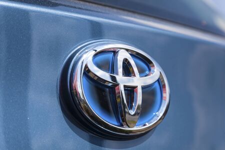 Frankfurt, Germany - March 30, 2017: Logo of a Toyota hybrid car
