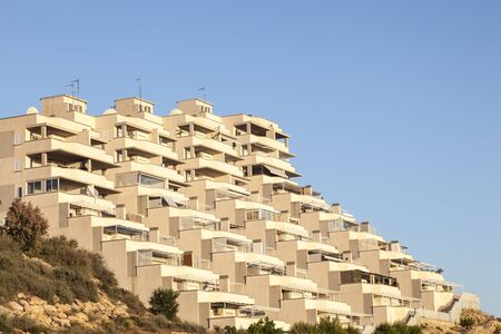 Modern residential building with balconies in Puerto de Mazarron. Region of Murcia, southern Spainの写真素材