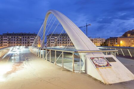 Lorca, Spain - May 29, 2017: Modern bridge over the Guadalentin river in Lorca illuminated at night. Province of Murcia, southern Spainのeditorial素材