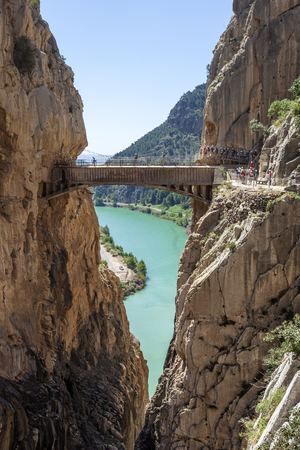 El Chorro, Spain - May 31, 2017: People at the hiking trail 'El Caminito del Rey' - King's Little Path, former world's most dangerous footpath wich was reopened in May 2015. Ardales, Malaga province, Spainのeditorial素材