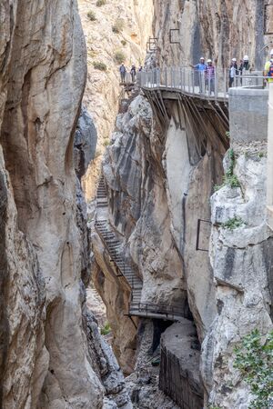 Ardales, Spain - May 31, 2017: Hiking trail 'El Caminito del Rey' (King's Little Path), former world's most dangerous footpath wich was reopened in May 2015. Ardales, Malaga province, Spainのeditorial素材