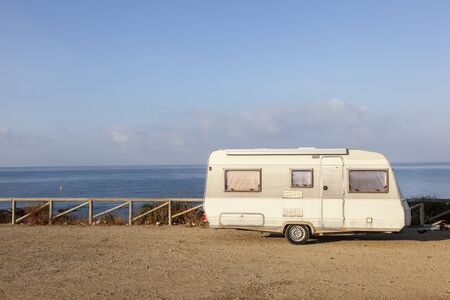 Trailer caravan at the mediterranean coast in southern Spainの写真素材
