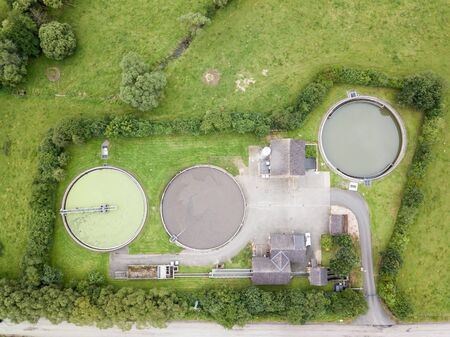 Aerial view of a small sewage treatment plant