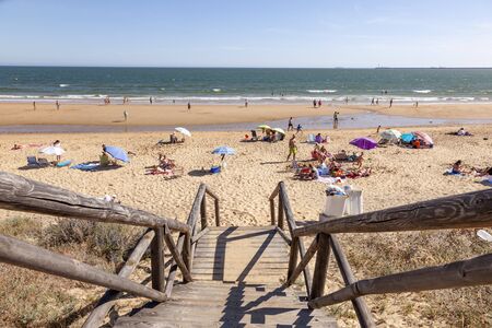 Mazagon, Spain - June 4, 2017: Atlantic ocean beach at the Costa de la Luz. Town of Mazagon, Huelva Province, Andalusia, Spainのeditorial素材