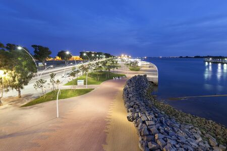 Huelva, Spain - June 3, 2017: Promenade at the Rio Tinto river in the city of Huelva. Andalusia, Spainのeditorial素材
