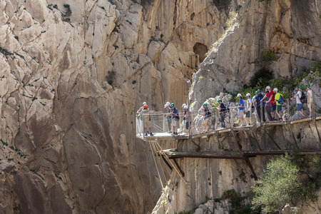 El Chorro, Spain - May 31, 2017: People at the hiking trail 'El Caminito del Rey' - King's Little Path, former world's most dangerous footpath wich was reopened in May 2015. Ardales, Malaga province, Spainのeditorial素材