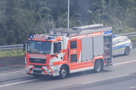 Frankfurt, Germany - Sep 19, 2017: MAN TGM 15.290  fire truck from the Frankfurt Main fire...