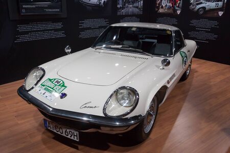 Frankfurt, Germany - Sep 20, 2017: Historic Mazda Cosmo with a rotary combustion engine at the...