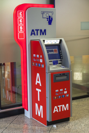 Frankfurt, Germany - Oct 10, 2017: ATM - Automated Teller Machine inside of the Frankfurt International Airportのeditorial素材