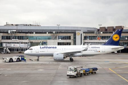 Frankfurt, Germany - Oct 10, 2017: Airbus A320 neo at the runway of Frankfurt International Airportのeditorial素材