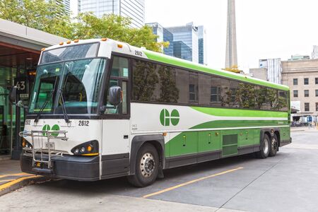 Toronto, Canada - Oct 11, 2017: GO Transit bus at the Union Station coach terminal  in Toronto, Canadaのeditorial素材