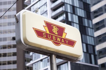 Toronto, Canada - Oct 11, 2017: Subway sign downtown in Toronto. Province of Ontario, Canadaのeditorial素材