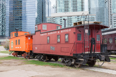 Toronto, Canada - Oct 11, 2017: Historic waggons at the Railway Museum in Roundhouse Park in Toronto. Province of Ontario, Canadaのeditorial素材