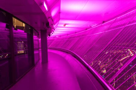 Toronto, Canada - Oct 12, 2017: Illuminated interior of the CN Tower at night. City of Toronto, Canadaのeditorial素材