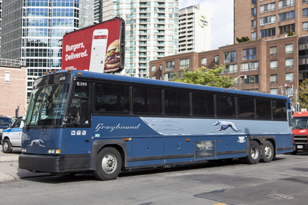Toronto, Canada - Oct 16, 2017: Grehound bus at the city terminal in Toronto. Province of Ontario, Canadaのeditorial素材