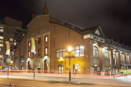 Toronto, Canada - Oct 16, 2017: Historic St Lawrence Market in the city of Toronto illuminated at night. Province of Ontario, Canadaのeditorial素材
