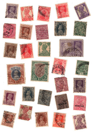 A selection of vintage India postage stamps.のeditorial素材