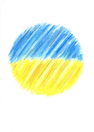 Flag of Ukraine as a globe on a white background.の写真素材
