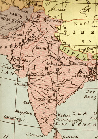 A vintage sepia coloured map of India.の写真素材