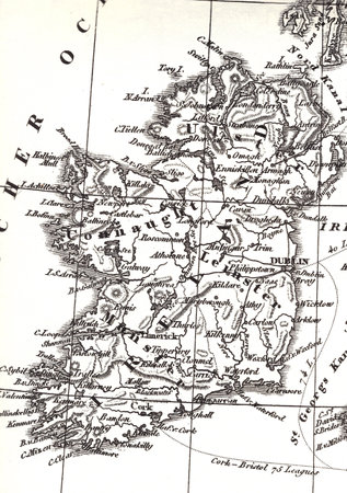 Vintage black and white geographical map of Ireland.の写真素材
