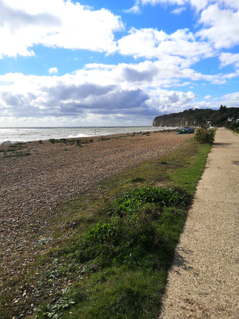 Coastal path along the beach in the county of Sussex, England.