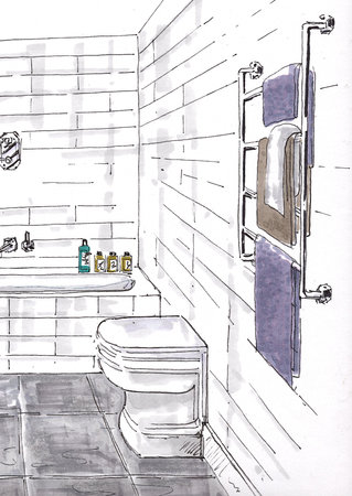 Hand drawn colour sketch of a modern bathroom.の写真素材