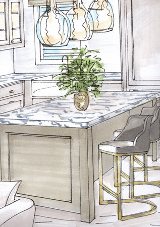 Sketch of a modern kitchen interior. Hand drawn illustration.の写真素材